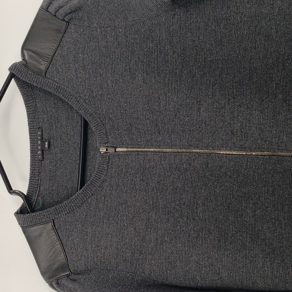 Theory black zip front Dress Gray Wool Glorine Eloquence Lamb Leather medium - Picture 2 of 8